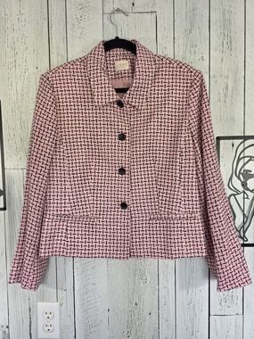 Cleo Petites Pink Tweed Blazer Skirt Suit Set Size 12P Made in Canada